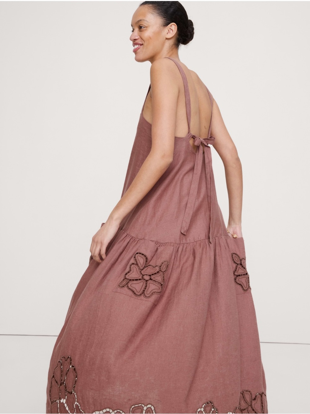 NWT Banana Republic Mauve Floral Cutout Linen Maxi Dress - Picture 3 of 3